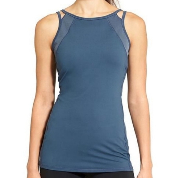 ✨️CL Athleta Point D'Esprit Blue Tank Top Mesh Accent Athletic Wear Size XS - Picture 2 of 14